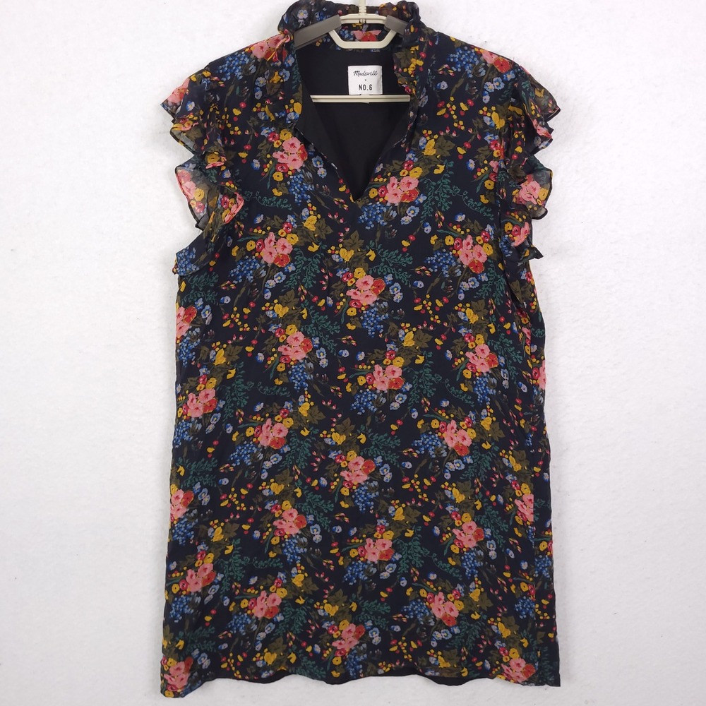 Madewell x No. 6 Silk Floral Ruffle Dress Womens 12 Lined H2257 Mini